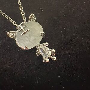 Cat Pendant Necklace – Cute Silver Cat Jewelry with Crystal Accents,